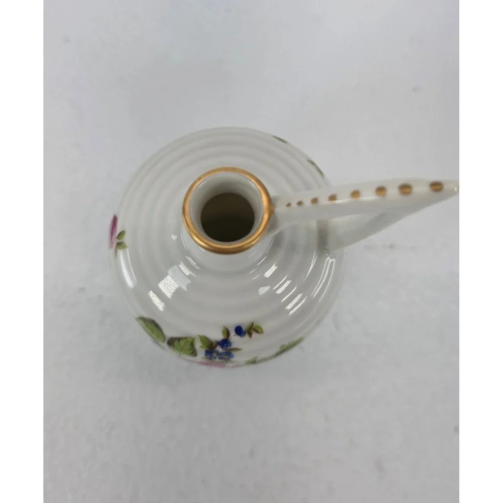 Herend Hungary Miniature Porcelain Pitcher Hand Painted Pink Rose Gold Trim 61